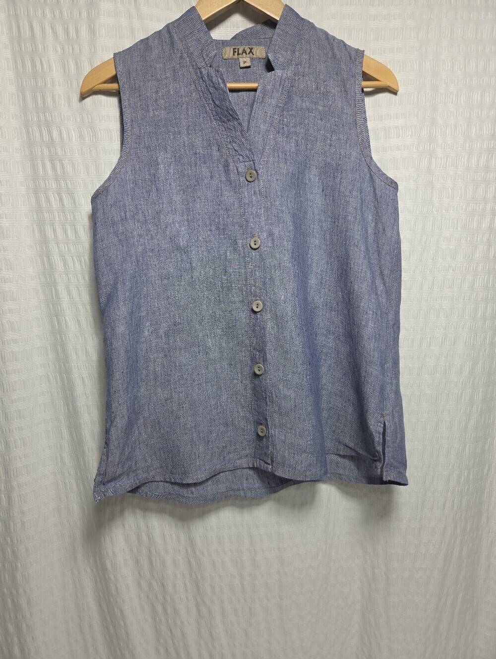 Flax Linen Sleeveless Button Up Top. Size P(4-6)